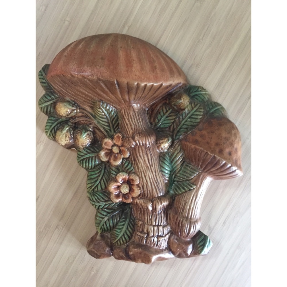 70s Chalkware Mushroom Plaque